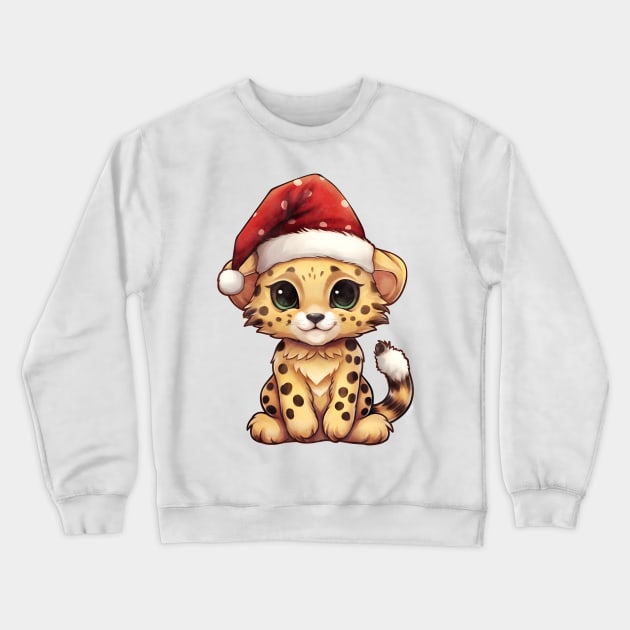 Cheetah in Santa Hat Crewneck Sweatshirt by Chromatic Fusion Studio